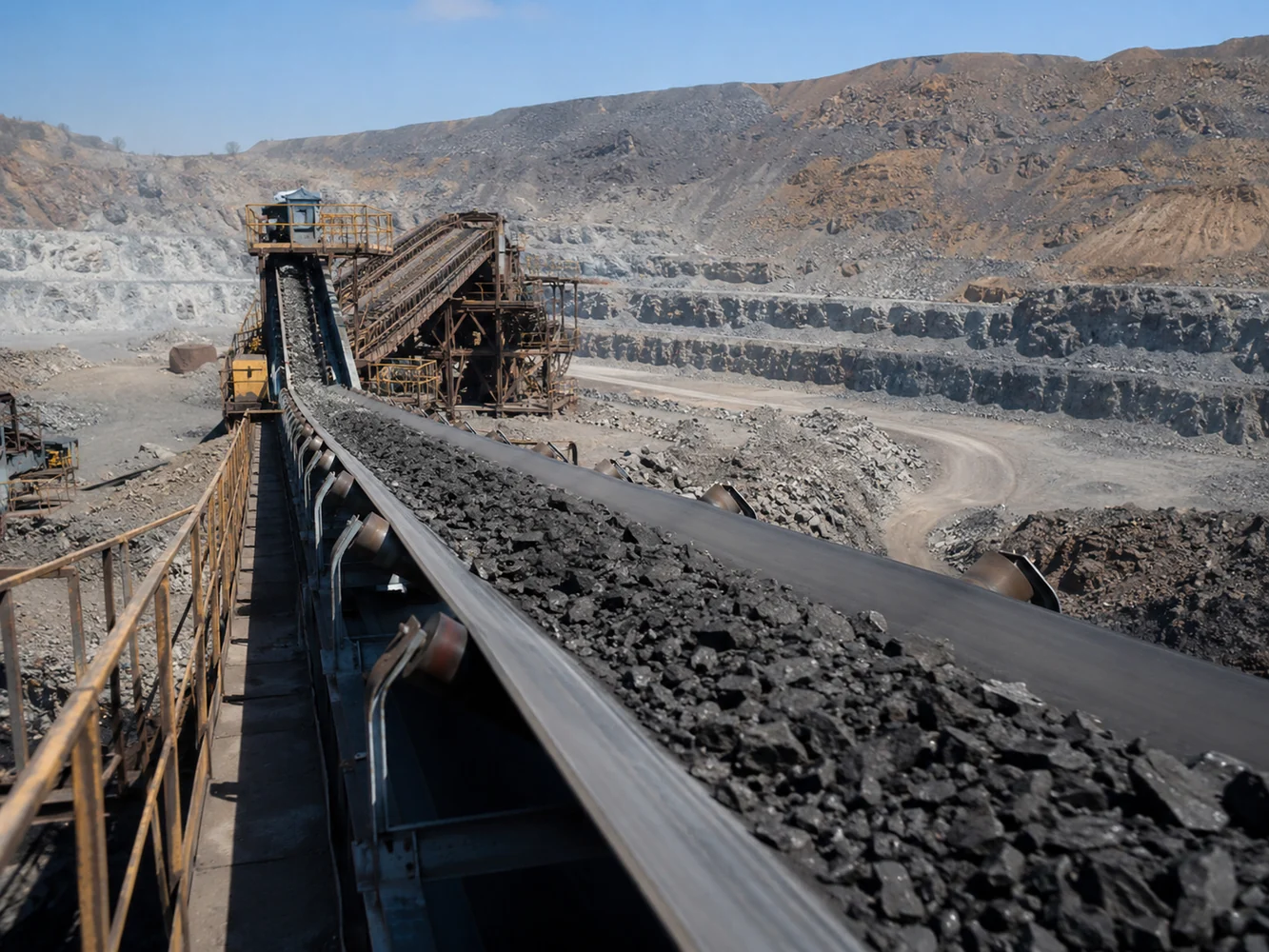 Mining conveyor system in open-pit quarry